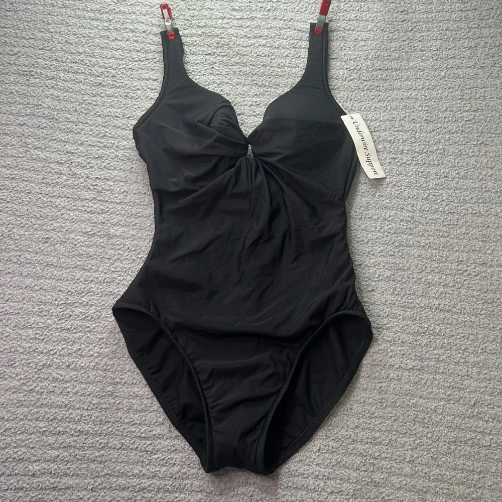 Miraclesuit Sanibel One Piece Swimsuit Black Size 8 Slimming Ruched Retro Swim